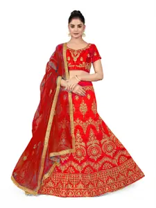 MANVAA Embroidered Thread Work Semi-Stitched Lehenga & Unstitched Blouse With Dupatta