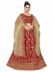 MANVAA Embroidered Zari Semi-Stitched Lehenga & Unstitched Blouse With Dupatta