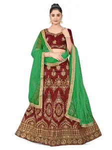 MANVAA Embroidered Beads & Stones Semi-Stitched Lehenga & Unstitched Blouse With Dupatta