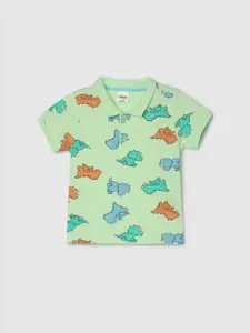 max Boys Polo Collar Short Sleeves Tropical Printed Cotton Applique T-shirt