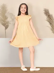 FASHION DREAM Girls Striped Flutter Sleeve Gathered A-Line Dress