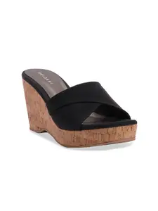 ERIDANI Textured Open Toe Wedge Heels