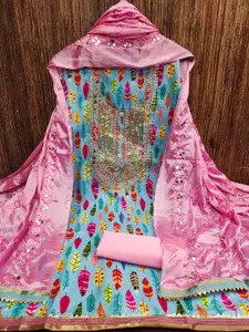 KALINI Abstract Printed Sequinned Unstitched Dress Material