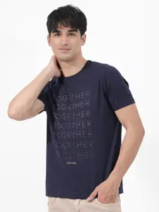 RARE RABBIT Typography Printed Slim Fit Round Neck Cotton T-shirt