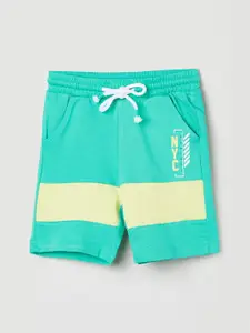 max Boys Green Colourblocked Cotton Regular Shorts