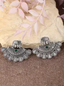 Anouk Silver-Toned Silver-Plated Oxidised Contemporary Chandbalis