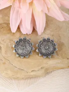 Anouk German Silver-Plated Floral Oxidised Studs Earrings