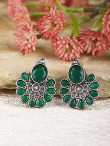 Anouk Green Silver-Plated Contemporary Stone-Studded Drop Earrings
