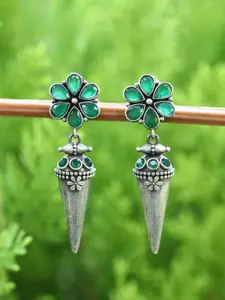 Anouk Green Silver-Plated Oxidised Contemporary Drop Earrings