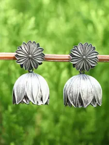 Anouk Silver-Toned Silver-Plated Oxidised Contemporary Drop Earrings