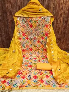 KALINI Floral Printed Beads & Stones Unstitched Dress Material