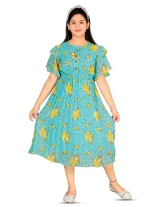 BAESD Girls Floral Print Flutter Sleeve Chiffon Fit & Flare Midi Dress