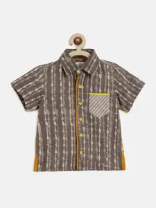 charkhee Boys Striped Block Printed Smart Opaque Cotton Semiformal Shirt