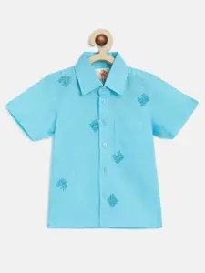 charkhee Boys Smart Opaque Embroidered Cotton Casual Shirt