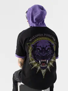 The Souled Store Black Panther Printed Pure Cotton Hooded Oversized T-shirt