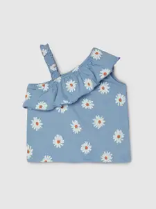 max Girls Floral Print One Shoulder Ruffles Cotton Top