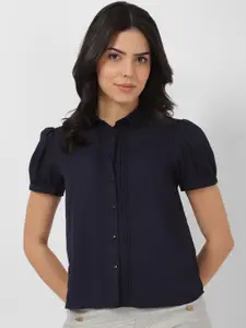 Van Heusen Woman Spread Collar Short Puff Sleeves Casual Shirt