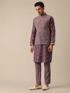 KALKI Fashion Ethnic Motifs Embroidered Thread Work Linen Kurta With Trouser & Jacket