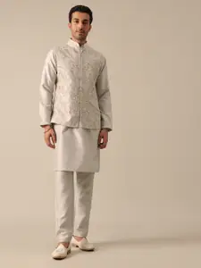 KALKI Fashion Floral Embroidered Straight Kurta with Trousers & Jacket