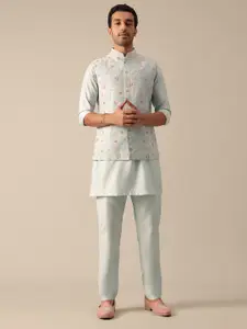 KALKI Fashion Embroidered Regular Pure Silk Kurta with Trousers & Nehru Jacket