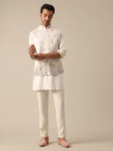 KALKI Fashion Floral Embroidered Straight Kurta with Trousers & Nehru jacket