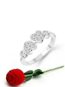 Vighnaharta Rhodium-Plated Cubic Zirconia Studded Finger Ring With Rose Box
