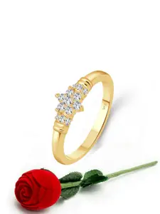 Vighnaharta Gold-Plated CZ Studded Finger Ring With Rose Box