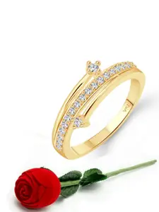 Vighnaharta Gold-Plated Cubic Zirconia-Studded Finger Ring