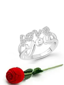 Vighnaharta Silver-Plated Cubic Zirconia Studded Ring & Box