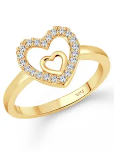 Vighnaharta Gold-Plated Cubic Zirconia Studded Royal Heart Finger Ring With Rose Ring Box