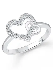 Vighnaharta Rhodium-Plated CZ Studded Finger Ring With Rose Box