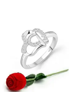 Vighnaharta Rhodium-Plated Cubic Zirconia-Stone Studded Floral Finger Ring