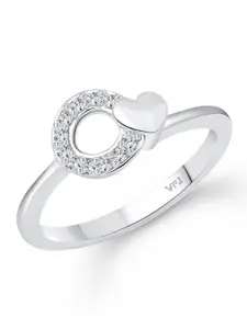 Vighnaharta Rhodium-Plated Heart Shaped Adjustable Finger Ring