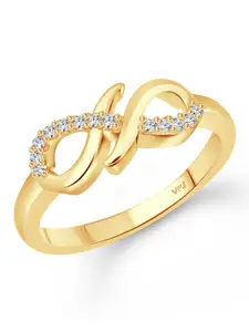 Vighnaharta Gold-Plated Cubic Zirconia Studded Finger Ring With Rose Box