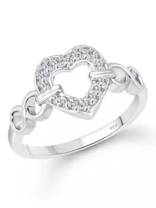 Vighnaharta Rhodium Plated Cubic Zirconia Studded Ring With Rose Ring Box