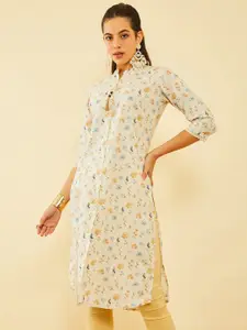 Soch Floral Printed Mandarin Collar Straight Kurta