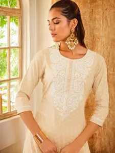 Soch Floral Printed Thread Work Straight Kurta