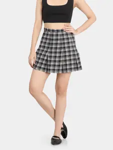 VASTRADO Checked Pure Cotton A-line Mini Skirt