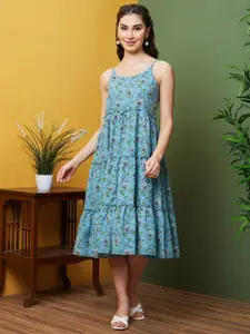 Globus Floral Printed Round Neck Fusion A-Line Dresses