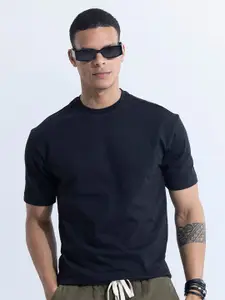 Snitch Navy Blue Round Neck Relaxed Fit Cotton T-shirt