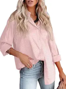 StyleCast Pink  Abstract Printed Long Sleeves Satin Casual Shirt