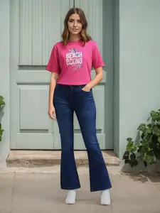 U.S. Polo Assn. Women Oversized Typography Printed Pure Cotton T-shirt