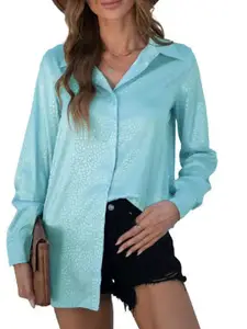 StyleCast Blue  Abstract Printed Long Sleeves Satin Casual Shirt