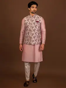 KISAH Floral Printed Straight Kurta with Churidar & Nehru jacket