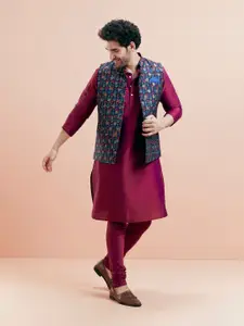 KISAH Regular Kurta With Churidar & Woven Design Nehru Jacket