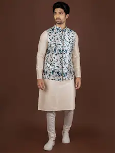 KISAH Regular Kurta With Churidar & Woven Design Nehru Jacket