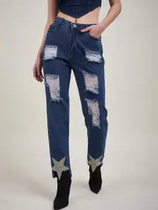 STYLECAST X KASSUALLY Women Straight Fit Highly Distressed Embellished Stretchable Jeans