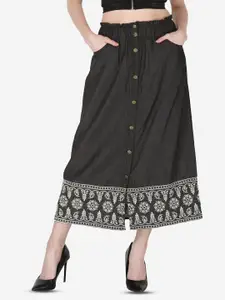 SUMAVI-FASHION Floral Printed Denim Calf length Skirt