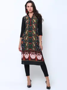 Vishudh Women Navy Blue & Black Printed Straight Kurta