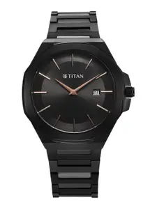 Titan Men Brass Dial & Stainless Steel Bracelet Style Straps Analogue Watch 90167NM01